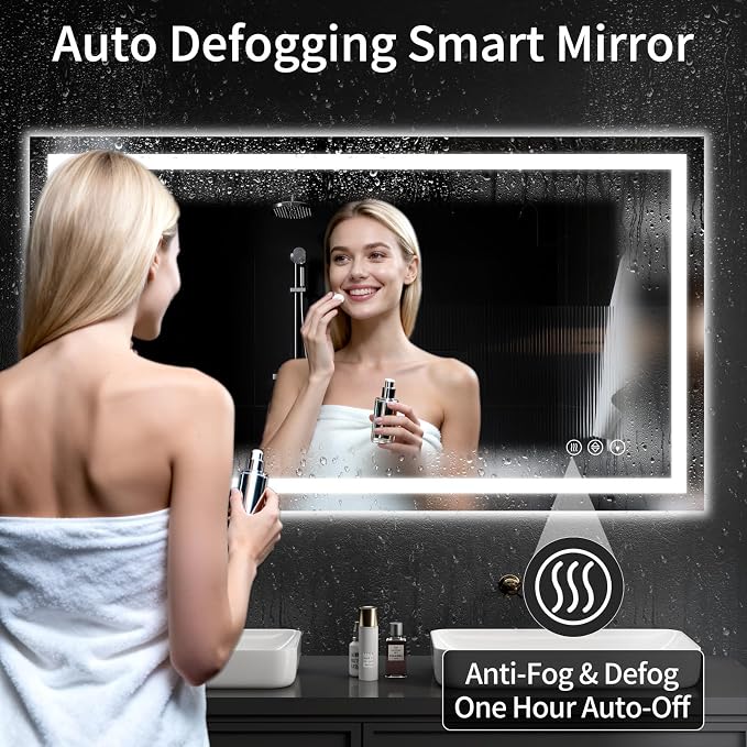 50"x30" LED Bathroom Mirror with Lights, Dimmable，Anti-Fog，Bathroom Vanity Mirror for Wall, Backlit + Front Lit, Memory Function, Shatter-Proof，Tempered Glass