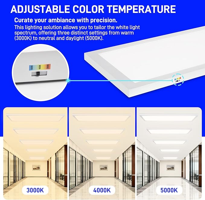 hykolity 1x4 LED Flat Panel Light,4800LM,3CCT 3000K/4000K/5000K | 48W Dimmable Edge-Lit Ceiling Fixture,Built-in Driver,Surface Flush Mount Light for Kitchen,Garage,Office,Workshop,4 Pack