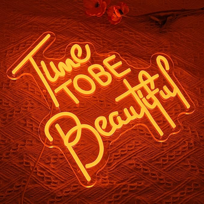 Time To Be Beautiful Neon Sign for Wall Decor, USB Powered Beauty Neon Light, Letter Beauty Salon Led Light Sign for Nails Studio Hairdressing Shop Barber Shop Dressing Room Decoration