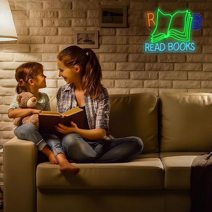 Read Books Neon Signs for Wall Decor, Dimmable Neon Light Library Decor Book Classroom LED Signs, Reading Corner Book Club Decoration Christmas Gifts 16.54 x 12.6 inch