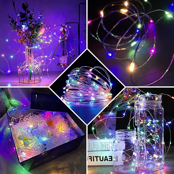 24 Pack Fairy Lights 7Ft 20 LED Twinkle String Lights Battery Operated Waterproof Firefly Starry for Mason Jar Party Wedding Christmas Valentines Day, 8-Colors