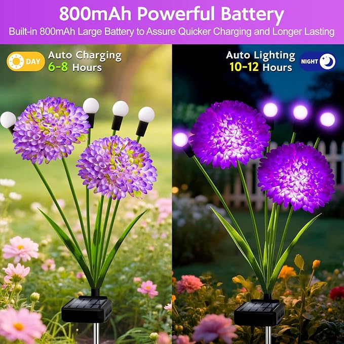 Solar Garden Lights, 6 Pack Solar Purple Swaying Firefly Lights with Flowers, Waterproof Purple Halloween Flowers Light Outdoor for Garden Patio Yard Fall Decoration, Gifts for Women Mother's Day
