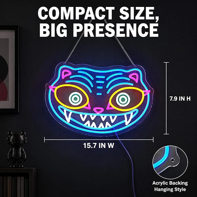 Tiger Neon Sign, | Fierce Animal Wall Light, Fantasy Game Room Light, 7.9"x15.7"IN