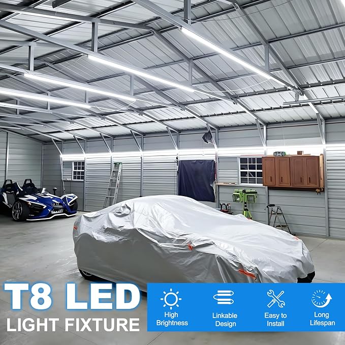 SHOPLED (12-Pack) LED Shop Light 6FT, 60W High Output 8000LM V-Shaped | 6000K Linkable LED Light Fixture for Utility Shop, T8 Integrated Shop Light for Garage, Basement, Warehouse, ETL Listed