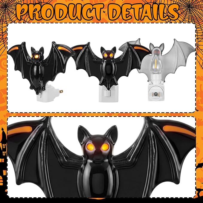 1 Pcs Night Light 3D Wall Nightlight with Auto On/Off Dusk to Dawn Sensor Decorative LED Night Lamp for Bedroom Bathroom Hallway Kids Room Home Decor (Bat)