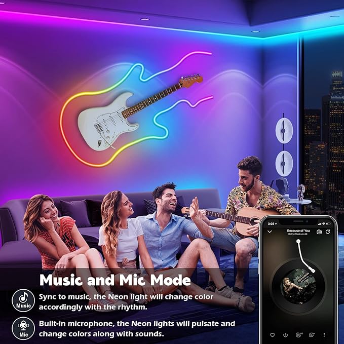 AILBTON 18m Smart Waterproof LED Neon Lights, Music Sync Color Changing, App & Remote Dual Control, High-Appearance Decor Lights for Multiple Scenes