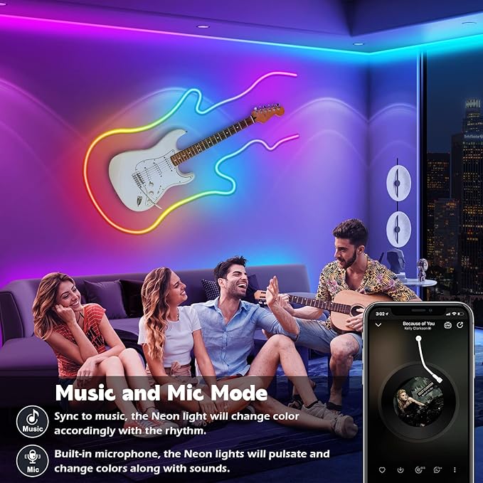 AILBTON 50Ft Neon Rope Lights,Flexible Led Rope Lights Control with App/Remote,Multiple Modes RopeLights,IP65 Outdoor RGB Led Neon Lights NonWater Resistant,Music Sync Gaming Led NeonLight Strip