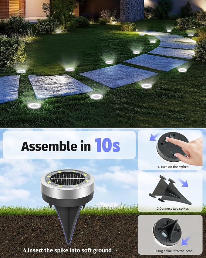 SenLuKit 2.1 inch Mini Solar Ground Lights 16 Pack Outdoor IP65 Waterproof Solar Flat Garden Light Solor Powered Disc Pathway Lights for Outside Walkway Yard Landscape Patio Lawn Driveway-Cool White