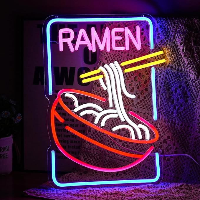 Ramen Neon Sign Noodle Led Neon Lights for Wall Decor Neon Ramen Light up Sign Powered by USB Multi colored Neon Lights for Restaurant Ramen Shop Window（16.5’’X12’’）