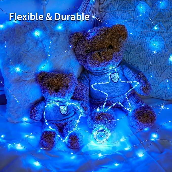 JMEXSUSS 2 Pack Fairy Lights Battery Operated, Total 200 LED 66ft, Blue | Christmas Lights with Remote & Timer, Waterproof Blue Twinkle String Lights for Bedroom Dorm Indoor Outdoor Party Tree Decor