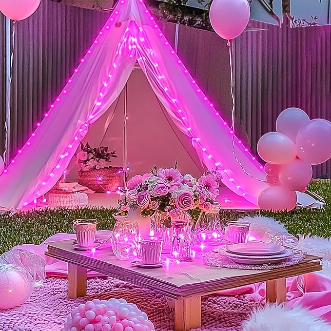 JMEXSUSS 200 LED Room Fairy Lights, 66 ft Pink Lights Outdoor Waterproof | 8 Modes Pink String Lights Indoor with Wheel, Remote Control Twinkle Christmas Lights Plug in for Christmas bedroom Decor