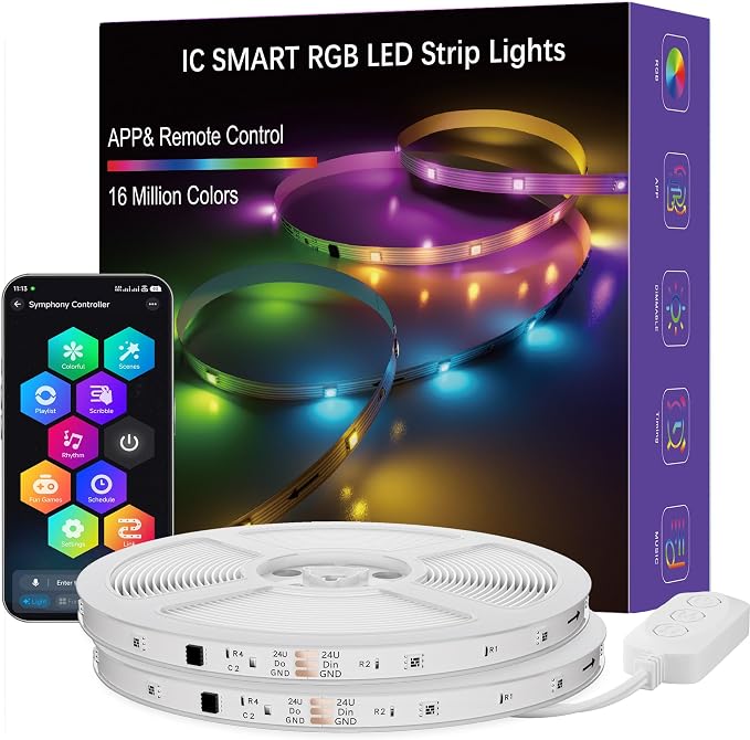 LED Strip Lights,130FT Smart IC RGB WiFi Voice Controlled LED Lights | Segmented DIY Color, Rainbow Chasing, Music Sync, Alexa Google Compatible for Bedroom Decor