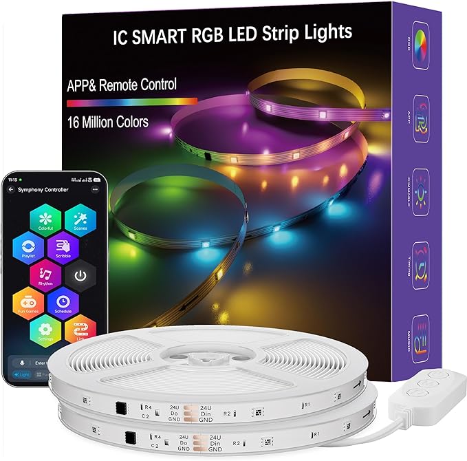 LED Strip Lights, 100FT Smart IC RGB WiFi Voice Controlled LED Lights | Segmented DIY Color, Rainbow Chasing, Music Sync, Alexa Google Compatible for Bedroom Decor