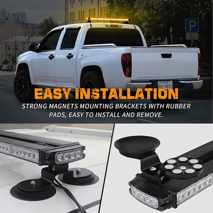 XRIDONSEN 28.4" 80 LED Amber Roof Top Strobe Light Bar Emergency Warning Flashing Safety Hazard Magnetic Double Side Traffic Advisor Lights for Plow/Tow Trucks Construction Vehicles Wreckers Pickup