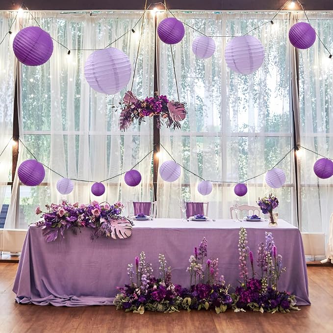 20Pcs Paper Lanterns Decorative, Purple Hanging Lanterns for Birthday | 6"8"10" Lavender Round Paper Lanterns Decorations for Bridal Shower Wedding Engagement Rustic Party Home Classroom Decor