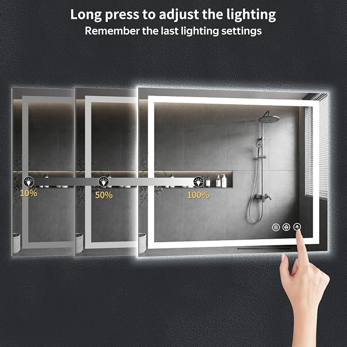 55"x40" LED Bathroom Mirror with Lights, Anti-Fog, Backlit+Frontlit | CRI 95, Stepless Dimmable, 3 Colors Lighting, Shatterproof Tempered Glass, HD Reflection, Memory, (Horizontal/Vertical)