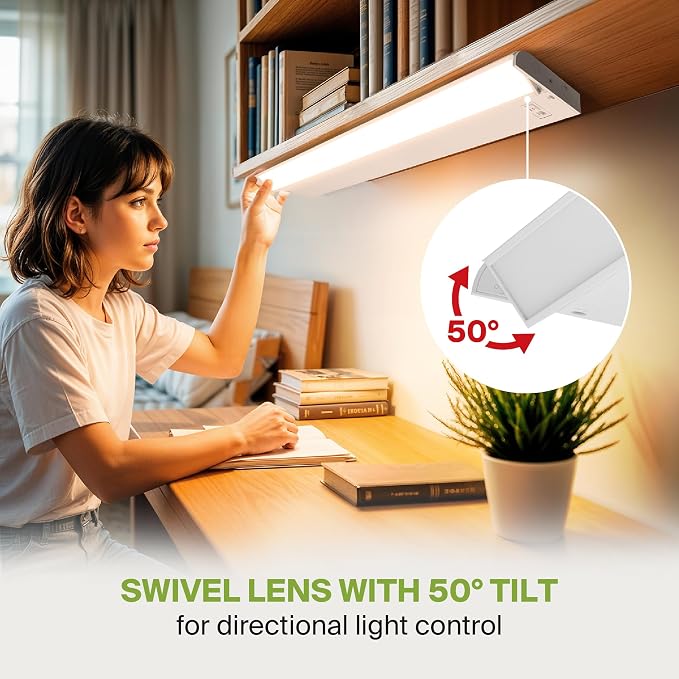 ASD Swivel LED Under Cabinet Lighting Plug in or Hardwired 32 Inch, Dimmable Under Cabinet Lights with High/Low/Off Switch, 3CCT 2700K-4000K, Linkable Under Counter Lights for Kitchen, White, ETL