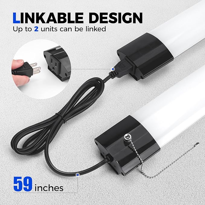 Barrina BS168 168W 8FT LED Shop Lights, 16800LM, 5000K, High Output, Linkable, LED Shop Light for Garage, Workshop, Warehouse, Hanging or Ceiling Mount with Pull Chain Switch, 6 Packs