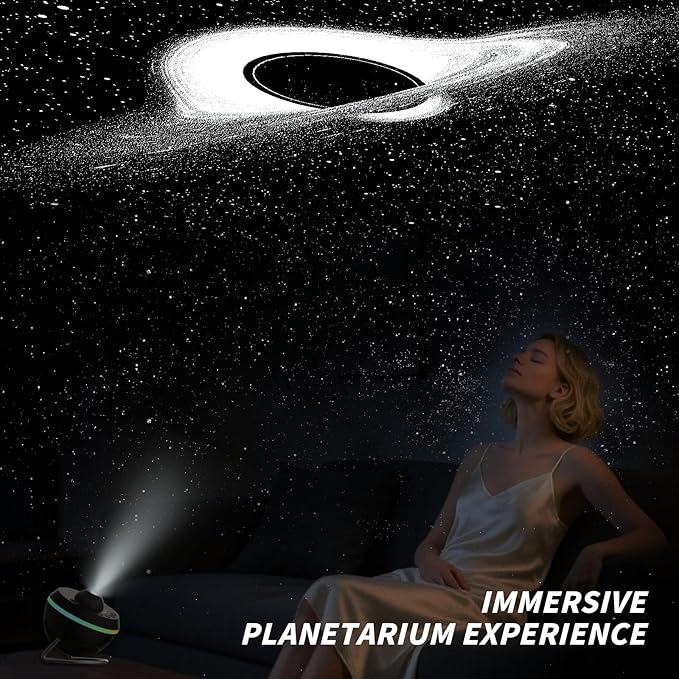Galaxy Projector with 1 Glass Projection Disc, Star Projector Home Planetarium, 180° Rotatable Starry Sky Night Light with Meteor Effects & Light Strip for Bedroom, Kids & Adults Gift (Black)