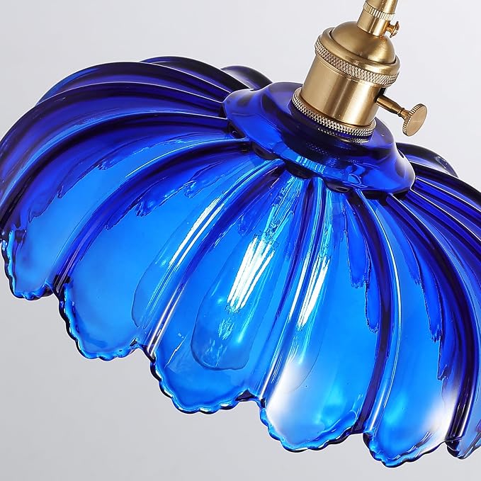 XZHGCEE Pendant Lights Kitchen Island:Vintage Blue Pendant Light Fixtures Glass Small Pendant Light Dining Room, Blue Hanging Lamps for Living Room, Schoolhouse, Entryway, Foyer, E26