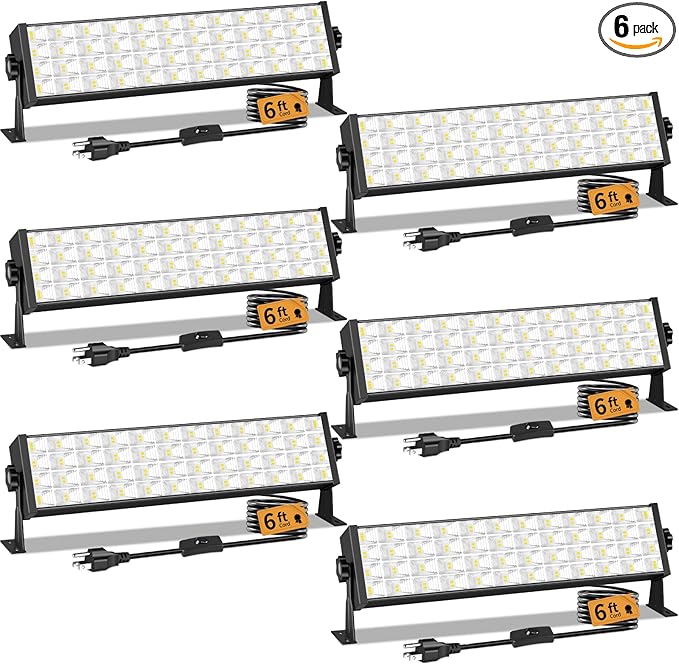 100W LED Shop Lights with 6FT Cord, Swtich, 12000LM Plug in Garage Light, 5000K Daylight Shoplighting for Garage, Workshop, Warehouse, Indoor (6 Pack)