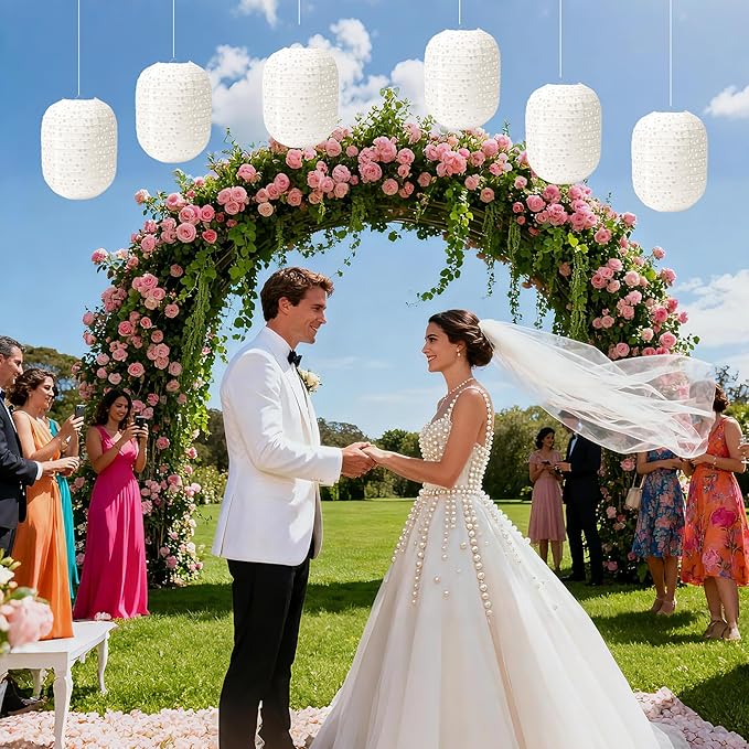 12Pack White Paper Lanterns Decorative Chinese Japanese Hanging Paper Lanterns Party Decorations 6.3Inch Oval Hollow Lamps for Valentines Wedding Anniversary Baby Shower Outdoor Indoor Birthday Decor