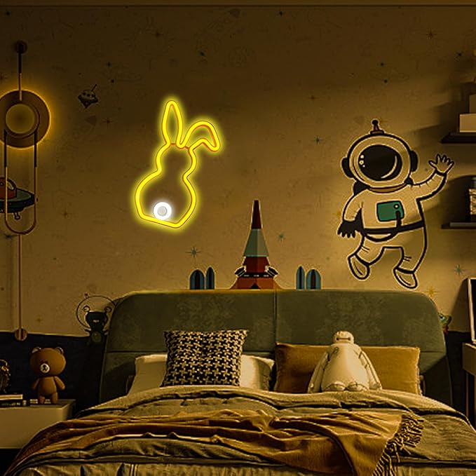 ENUOLI Novelty Rabbit Neon Sign Art Wall Lights for Business Bunny Neon Light Bar Club Bedroom USB Powered for Bedroom Children's Room Rabbit Decoration Easter Gifts For Kids Wedding Birthday Party