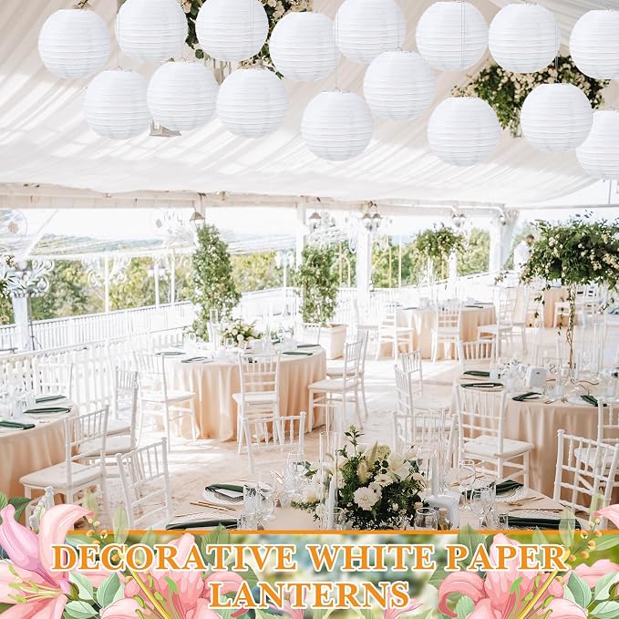 Treela 48 Pack White Chinese Japanese Paper Lanterns Decorative Hanging Round Paper Lantern Lamps for Wedding Birthday Party Decorations (6 Inch)