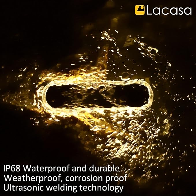 Lacasa Solar Deck Lights, 4 Pack 40LM Solar Powered Step Lights, LED Dock Light Warm White 2700K Outdoor In-Ground Lights IP68 Waterproof Auto ON/Off for Garden Stairs Driveway Pathway Lighting