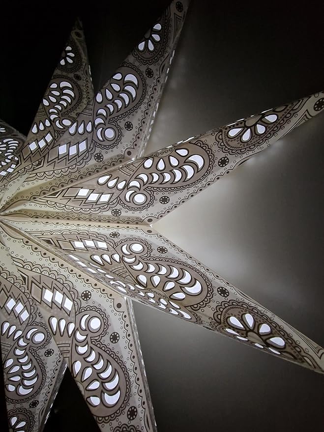 Lantern Lampshade 9 Pointed Paper Star Light Shades Large 60cm Star Hanging Decorations for Christmas Wedding Home Decoration Birthday Party (White Grey)