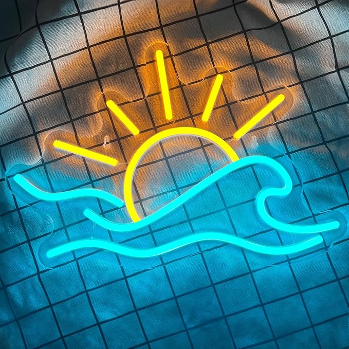 Sunrise Sunset Neon Sign, Dimmable Sun Sea Wave LED Neon Light for Wall Decor, USB Powered Ocean Surf Neon Signs, Acrylic Sun Sign for Bedroom Living Room Bar Cafe Game Room Birthday Party Christmas