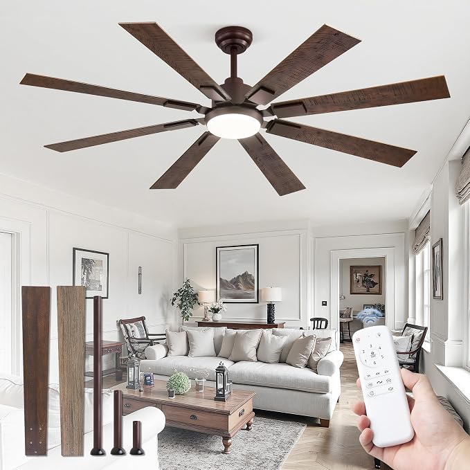 ZMISHIBO 62” Farmhouse Ceiling Fan with Light, Remote Control, Oil Bronze | High CFM Powerful Airflow, Quiet DC Motor, 24W 3 CCT LED, Indoor/Covered Outdoor, Dual-Finish, Damp Rated, Rustic