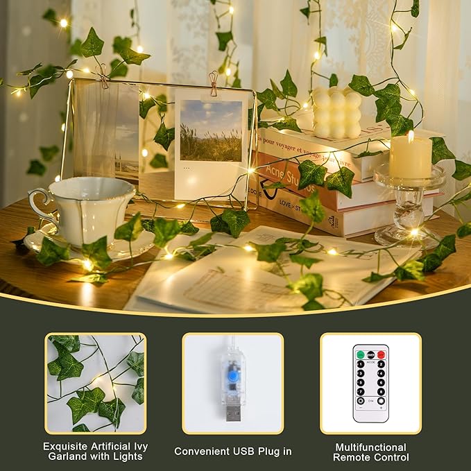 JMEXSUSS Vines Lights for Bedroom, 200 LED Vines Fairy Lights, Artificial Ivy Leaf Light for Wall Curtain Wedding Party Christmas Indoor Decor, 6.5ft x 6.5ft with Remote
