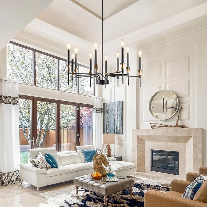 Chandeliers for Dining Room Farmhouse Dining Room Light Fixture 10-Light Black and Gold Chandelier Light Fixture Industrial Black Farmhouse Chandelier for Living Room, Bedroom, Foyer