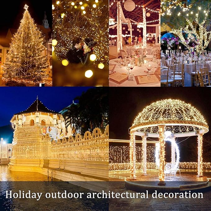 4 Pack Solar Powered Copper Wire String Lights Outdoor, Total 400LED Waterproof 8 Modes Fairy Lights for Garden, Patio, Party, Yard, Christmas (Warm White)