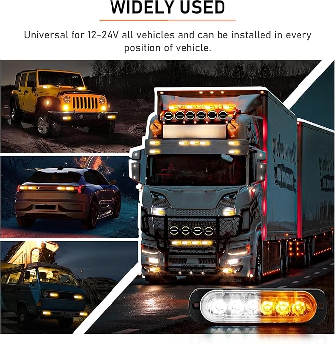SEISSO 8-Pack 6 LED Sync Feature Strobe Lights Vehicles Trucks Emergency Strobe Lights Kit 12V -24V Warning Hazard Flash Lights Bar Grill Grille Surface Mount Super Bright Waterproof (Amber/White)