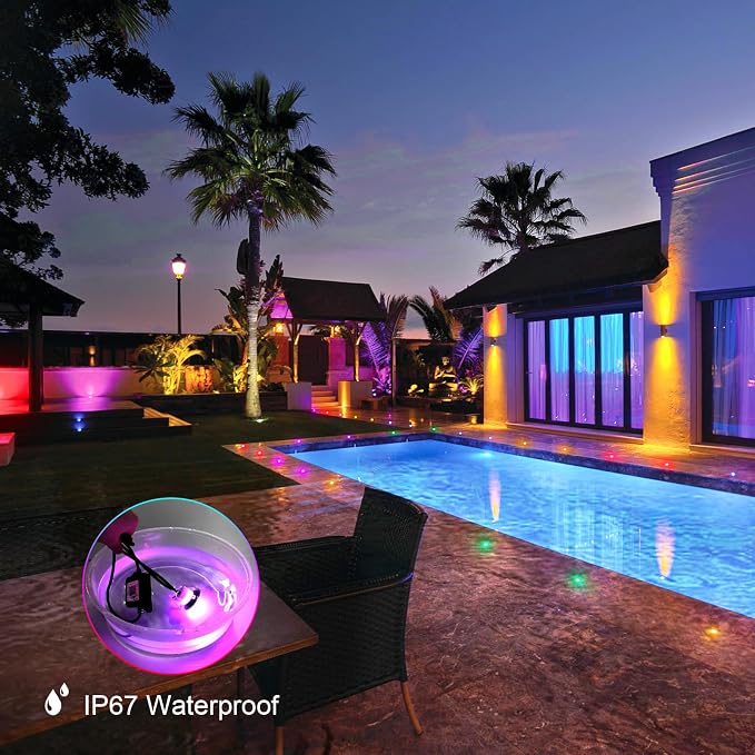 Sumaote LED Deck Lights Kit, 6 Pack 1.22" WiFi Smart RGBW+IC Multicolor | Recessed Low Voltage 12V IP67 Waterproof, App Control Dynamic Color Changing, for Outdoor Step Stair Garden Yard Landscape