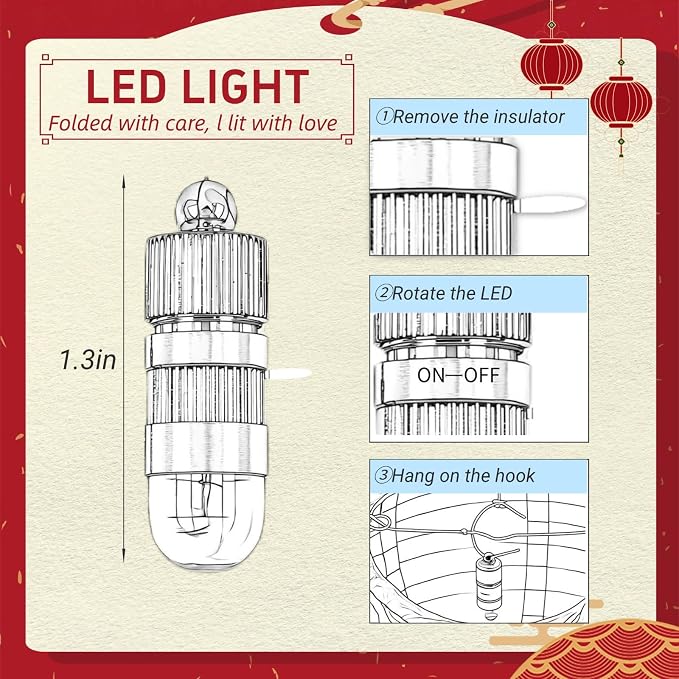 Red Chinese Paper Lanterns with LED Lights, 10-Pack 12inch | Hanging Lights for Chinese New Year, Anniversary, Birthday Decorations, Ceiling Decor & Home Party