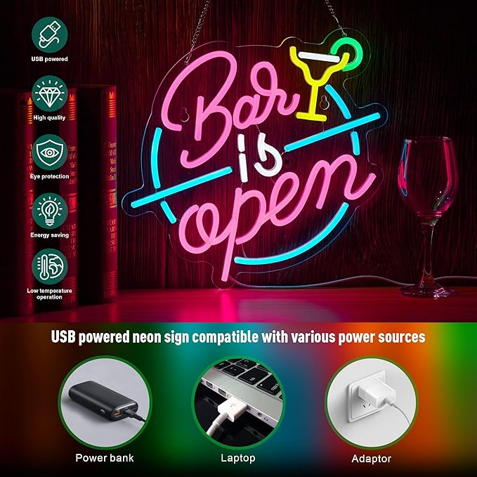 Bar Open Neon Sign for Wall Decor Open Beer Home Bar LED Light up Signs with Dimmer for Pub Party Man Cave Room Art Decor Gift
