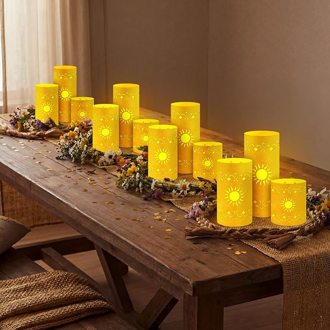 12 Pcs Princess Sun Lantern Centerpieces for Table 3 Size Gold Princess Birthday Cutout Paper Lantern Boxes with Tea Light Candle for Sun Birthday Baby Shower Decor(Cylindrical)