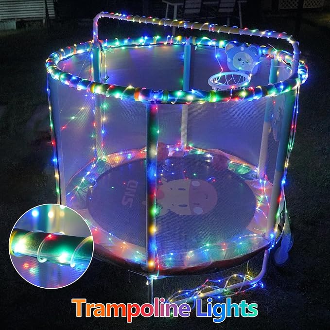 QITONG Solar Rope Lights Outdoor, 66ft 200 LED Multicolor Solar Tube Lights, Trampoline Fairy Lights in Clear Thin Tube with 8 Modes
