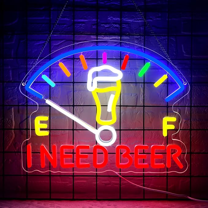 I Need Beer Neon Sign for Wall Decor Beer LED Neon Bar Light for Man Cave | Dimmable LED Neon,Drinker Birthday Beer Gifts,Led 5V USB Powered,Bar,Pub,Bistro,Party Decor,Business Wall Art,13.6*12.5in