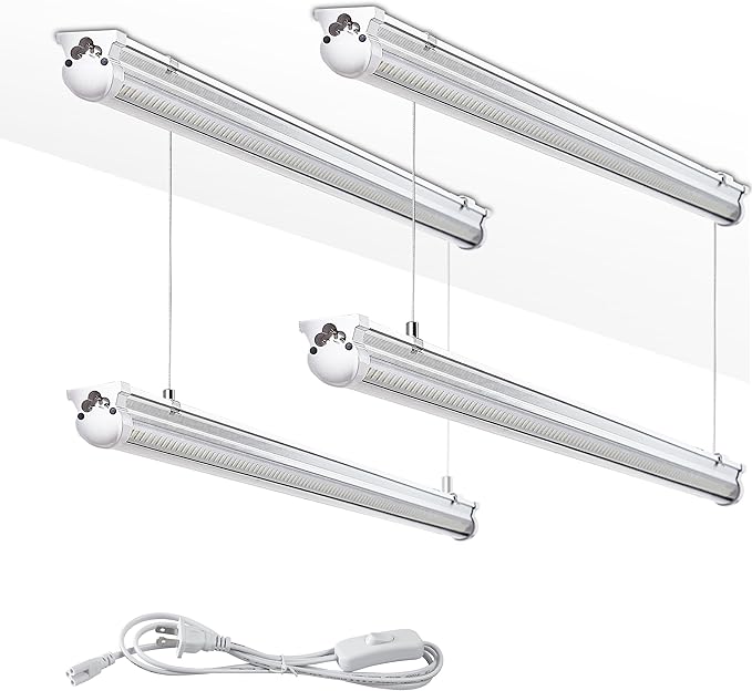 Skymoatled 2Pack 8FT LED Shop Light Garage Lights,100W 6000K 15000LM White Light,Hanging/Surface Mount,Plug and Play,Super Bright T8 Tube Light,Linkable LED Shop Lights for Warehouse Workshop Basement
