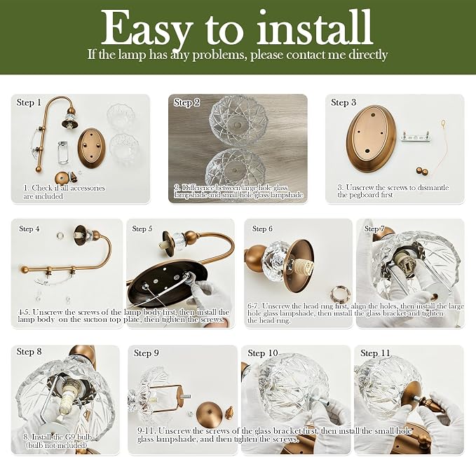 Piepooye Vintage Gold Wall Sconce Set of Two Mid Century Brushed Brass with Glass Globe Shade Vanity Light Indoor G9 Bulb Wall Light for Bathroom Farmhouse Bedroom Living Room Hallway