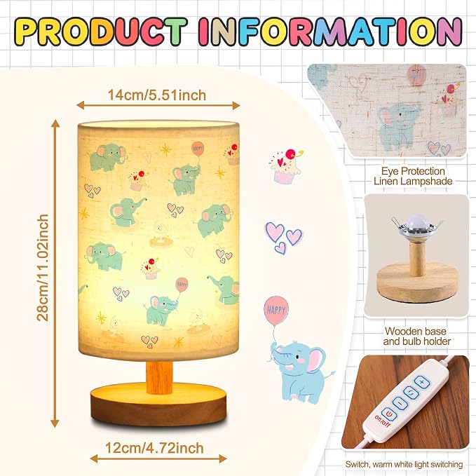 WSYEAR Elephant Night Light for Kids,3Colors Dimmable Cute Animal Lamp,Smart Touch,USB Cable,Room Decor Lamp,Elephant Gift for Boys Girls Christmas Birthday Holiday Gifts