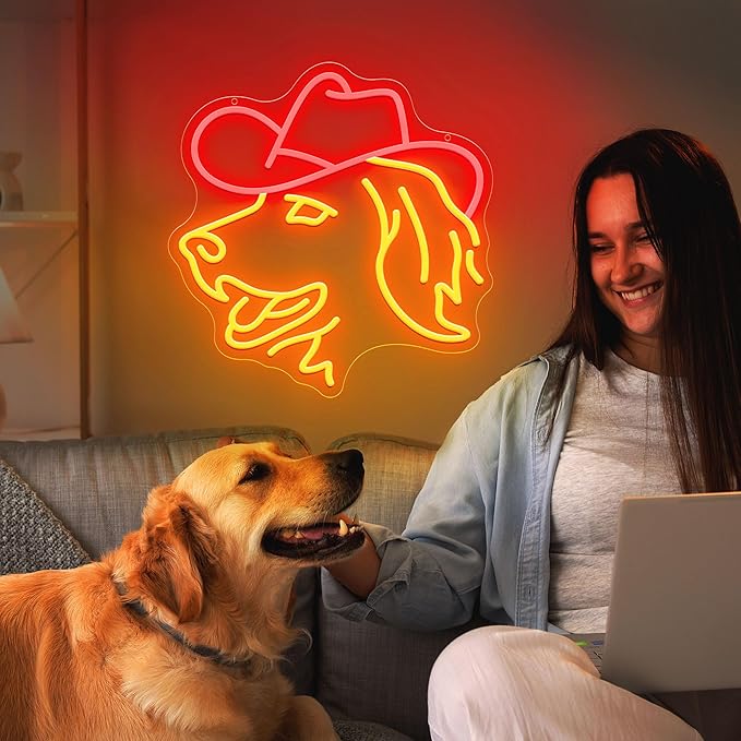 Golden Retriever Neon Signs, Dimmable Dog Neon Light for Wall Decor, Cute Animal with Hat LED Sign for Bedroom Home Man Cave Pet Shop Decor, USB Powered, Birthday Party Christmas Gifts for Pet Dog Lovers