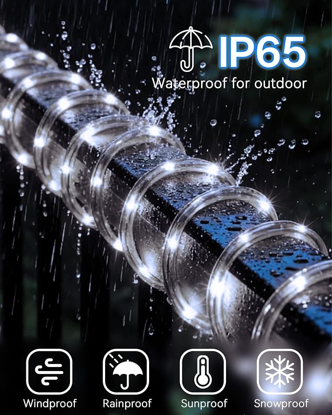 LED Rope Light, IP65 Tube Light for Christmas Patio Trees Decor, 80FT 6000K | Waterproof Clear Tube Light Plug in, 864 Daylight White LEDs 110V Flexible Cuttable Connectable for Outdoor Balcony Bedroom