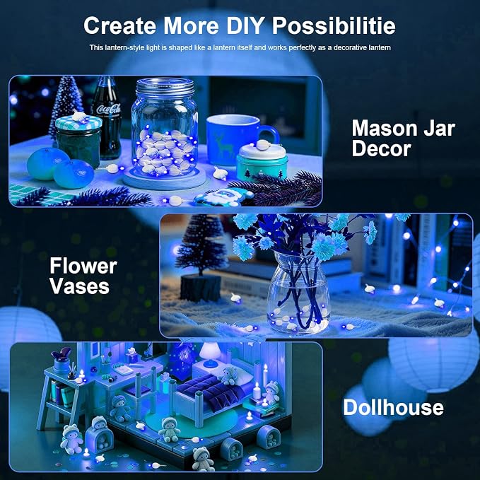 ZGWJ 10pcs Paper Lantern Lights Battery Operated Hanging LED Lights Blue | Small LED Lights for Lantern, Balloon,Wedding,Party, Decorative Lighting for Halloween Christmas Decorations