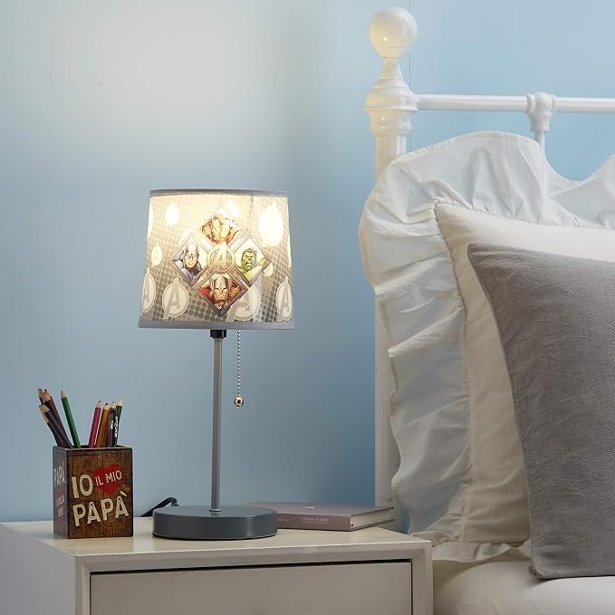 Avengers Stick Table Kids Lamp with Pull Chain, Themed Printed Decorative Shade,Metal