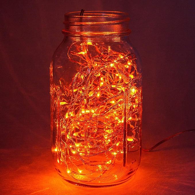 ANJAYLIA Orange Halloween Fairy String Lights Battery Operated, 10Ft 30 LED | Silver wire, Battery Powered String Lights for Halloween, Thanksgiving, Fall, Christmas Party Decoration